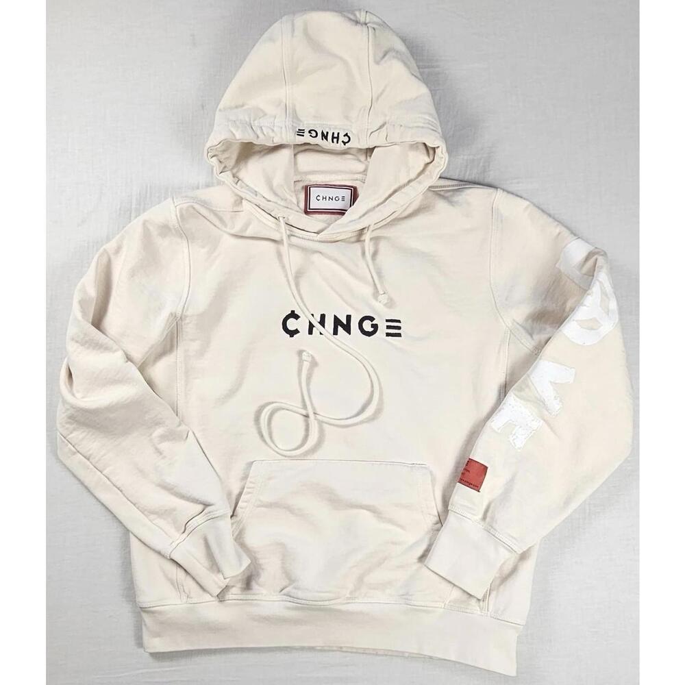 CHNGE Beige Peace Love Heavy Hoodie Organic Cotton Unisex Hoodie‎ Medium